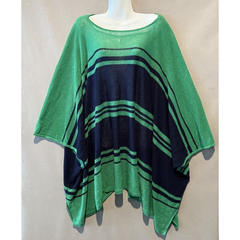 LRL Lauren Jeans Co. Navy Green 100% Linen Poncho Sweater Top One Size OS Nautic